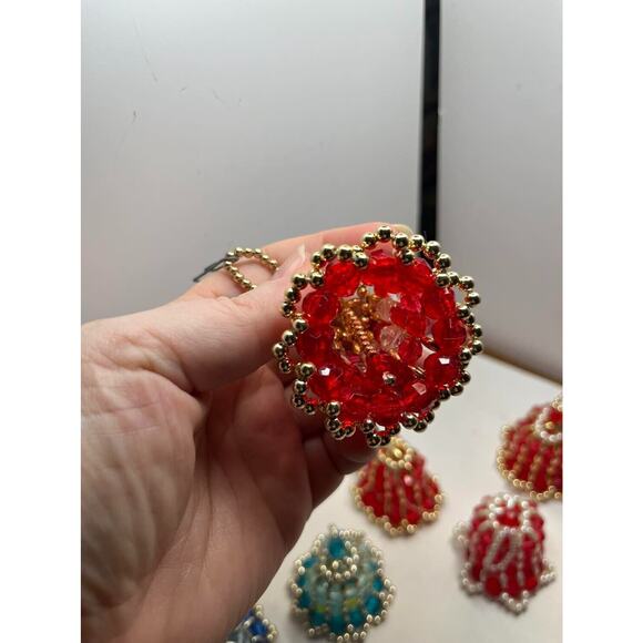 11 Vintage Beaded Bell Christmas Ornaments Blue Red Gold - Picture 3 of 3